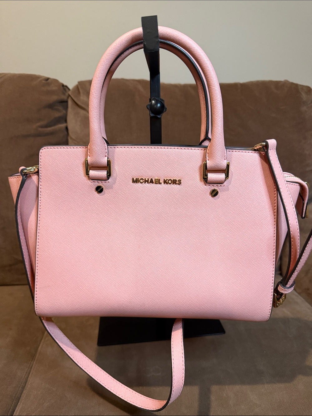 Michael Kors Pink Saffiano Satchel with Gold Hardware